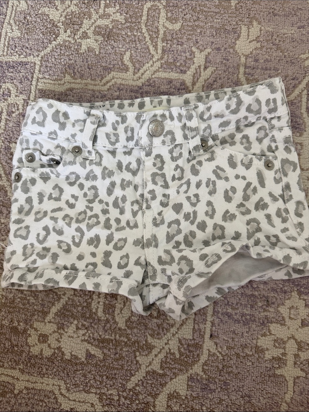 Levi's White and Gray Leopard-Print Denim Shorts